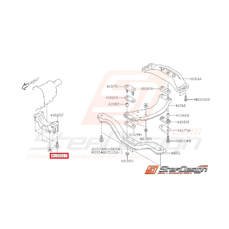Boulon de fixation de support de boite origine SUBARU WRX/STI 01-05 Boulon de fixation de support de boite origine SUBARU WRX/STI 01-05