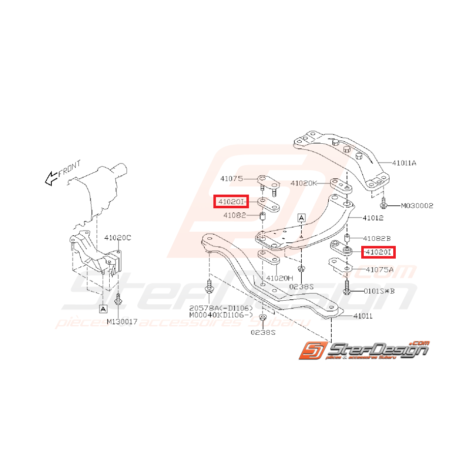 Silent bloc de traverse de support de pont SUBARU WRX/STI 05-07 Silent bloc de traverse de support de pont SUBARU WRX/STI 05-07