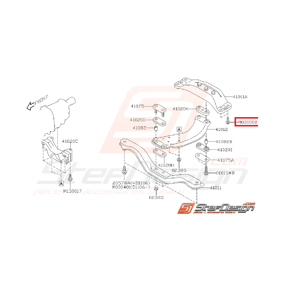 Boulon de fixation de support de boite SUBARU WRX/STI 01-07