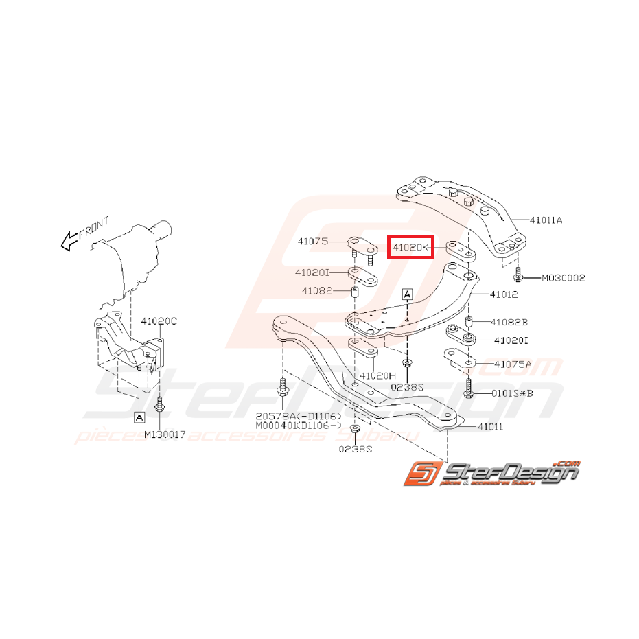 Silent bloc de traverse de support de boite SUBARU WRX/STI /forester 08+