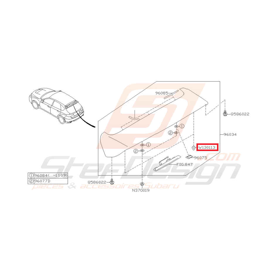 Clips Becquet Arrière Origine Subaru STI 2008