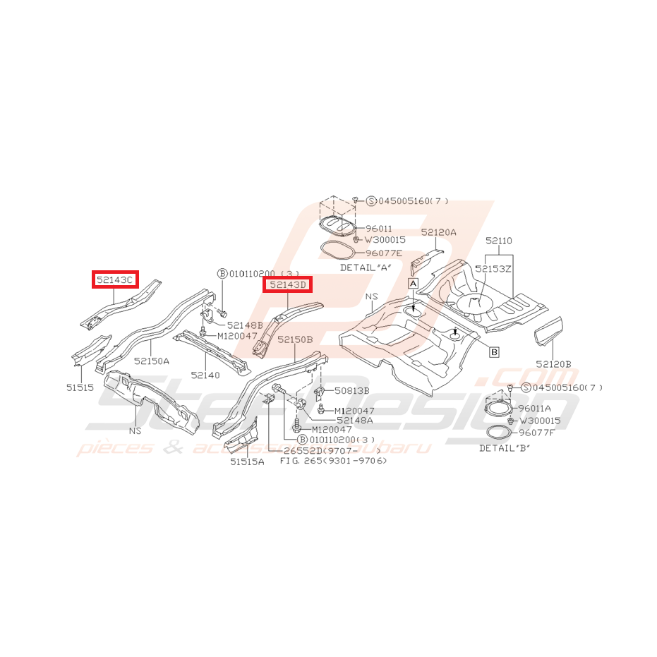 Renfort Avant Droit de Plancher Arrière Origine Subaru GT 1993 - 2000 Renfort Avant Droit de Plancher Arrière Origine Subaru GT 1993 - 2000