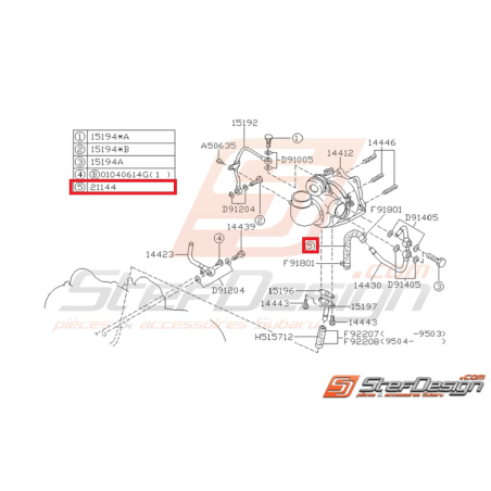 Durite d'eau turbo/culasse subaru GT 93-00 et WRX/STI 01-02