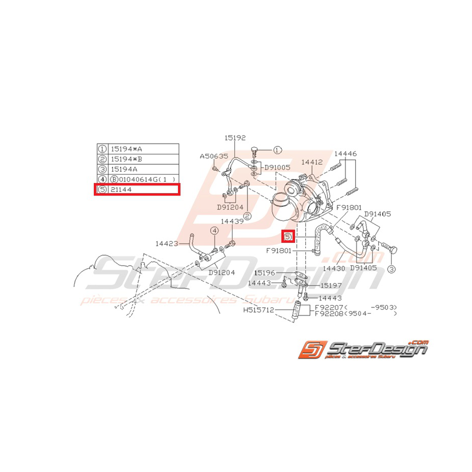 Durite d'eau turbo/culasse subaru GT 93-00 et WRX/STI 01-02