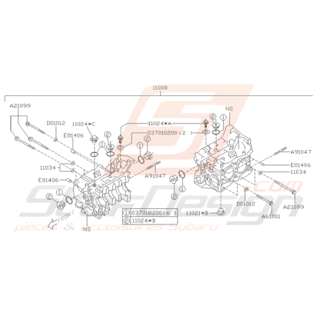 Schéma Joints et Vis Bas Moteur Origine Subaru GT 1999 - 2000
