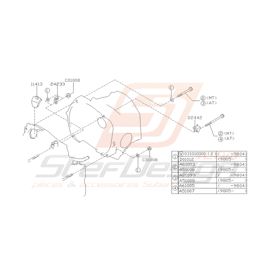 Schéma Boulons de Distribution Origine Subaru GT 1993 - 2000