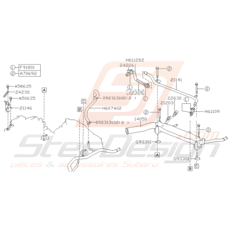 Schéma Durite de Réservoir d'Eau Origine Subaru GT 1993 - 1996