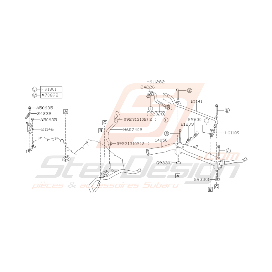 Schéma Durite de Réservoir d'Eau Origine Subaru GT 1993 - 1996 Schéma Durite de Réservoir d'Eau Origine Subaru GT 1993 - 1996