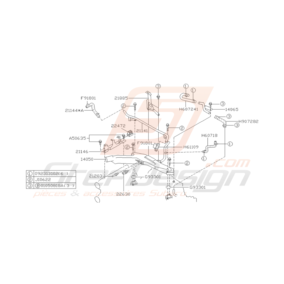 Schéma Durite de Réservoir d'Eau Origine Subaru GT 1997 - 1998
