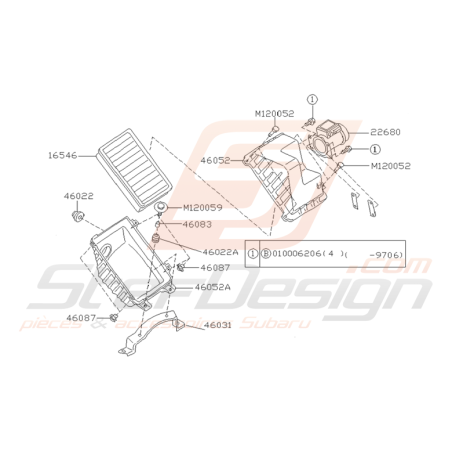 Schéma Filtre à Air Origine Subaru Impreza GT 1993 - 1996