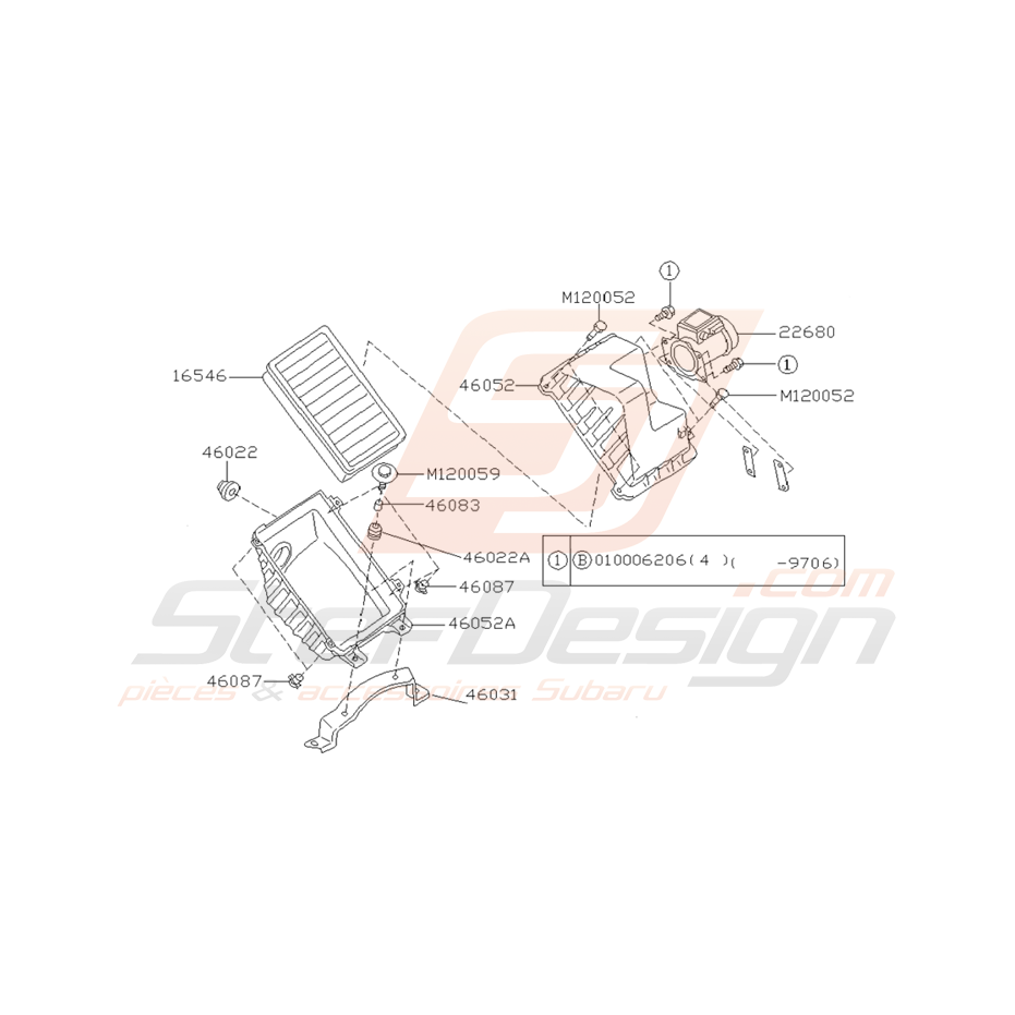 Schéma Filtre à Air Origine Subaru Impreza GT 1993 - 1996
