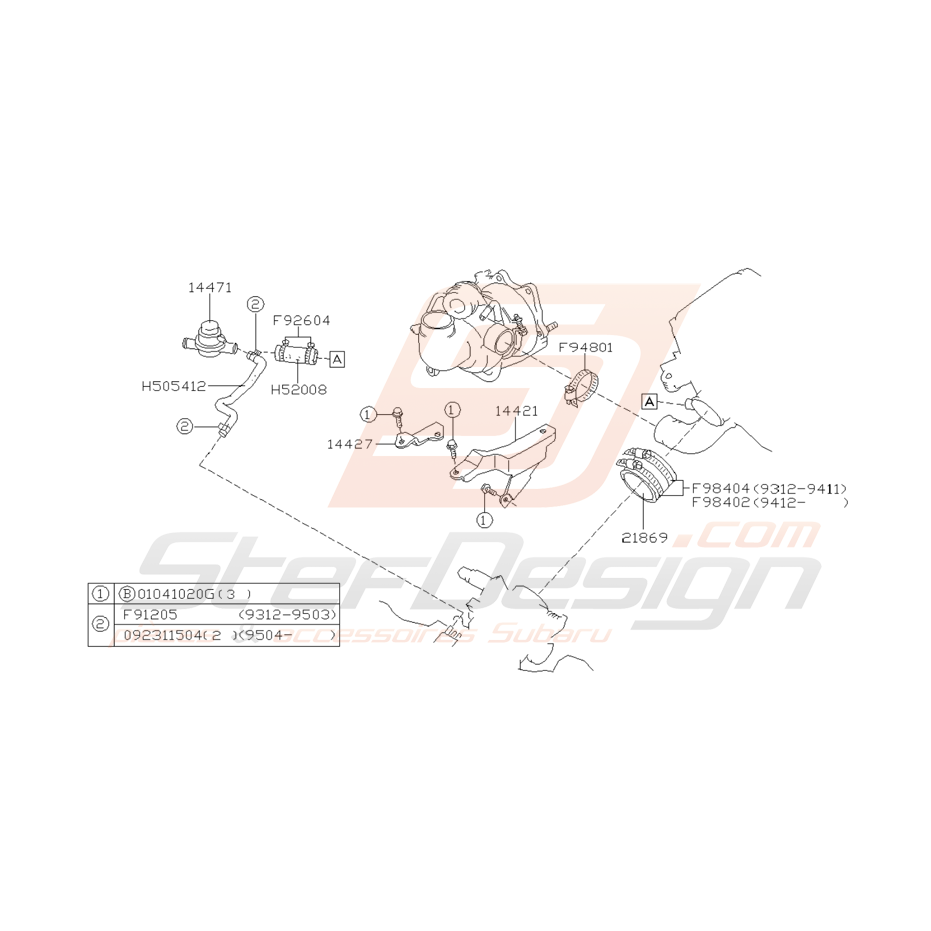 Schéma Conduit d'Air Dump Valve Origine Subaru GT 1993 - 1996