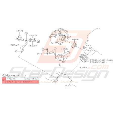 Attache Durite Origine Subaru Impreza GT 1993 - 1996