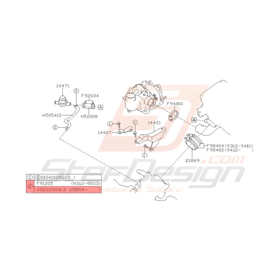 Attache Durite Origine Subaru Impreza GT 1993 - 1996
