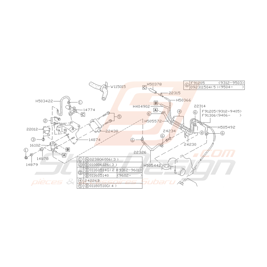 Schéma Système de Contrôle des Gaz (EGR) Origine Subaru GT 93 - 96