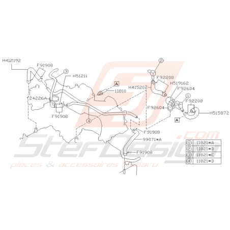 Schéma de Durite et Vanne PCV Origine Subaru GT 1993 - 1996