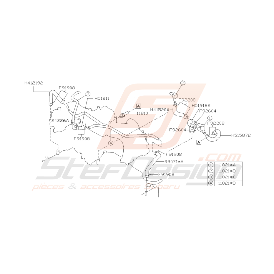 Schéma de Durite et Vanne PCV Origine Subaru GT 1993 - 1996