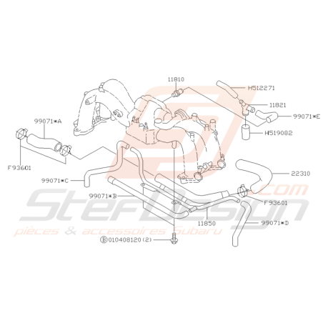 Schéma Durites et Valve PCV Origine Subaru Impreza GT 1999 - 2000