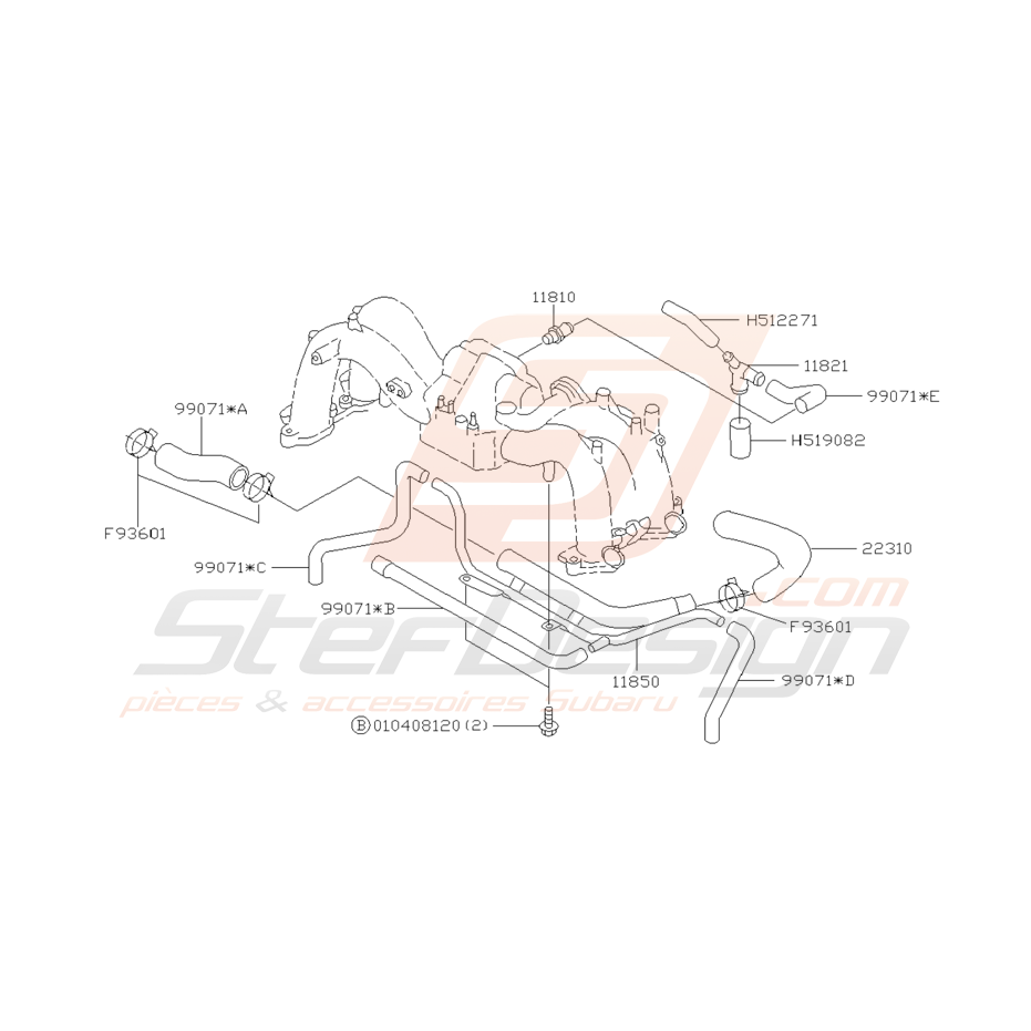 Schéma Durites et Valve PCV Origine Subaru Impreza GT 1999 - 2000