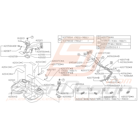 Schéma Réservoir et Tuyau de Carburant Origine Subaru GT 93 - 00