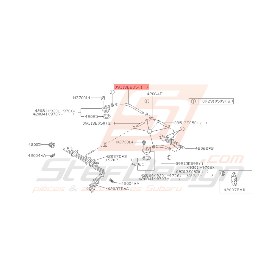 Flexible de Carburant Origine Subaru Impreza GT 1993 - 2000 Flexible de Carburant Origine Subaru Impreza GT 1993 - 2000