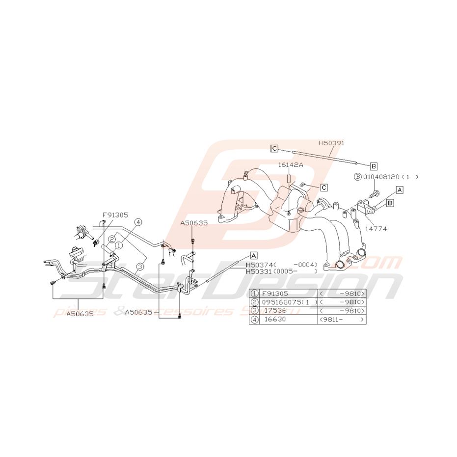 Schéma Tuyauterie d'Essence Origine Subaru GT 1999 - 2000