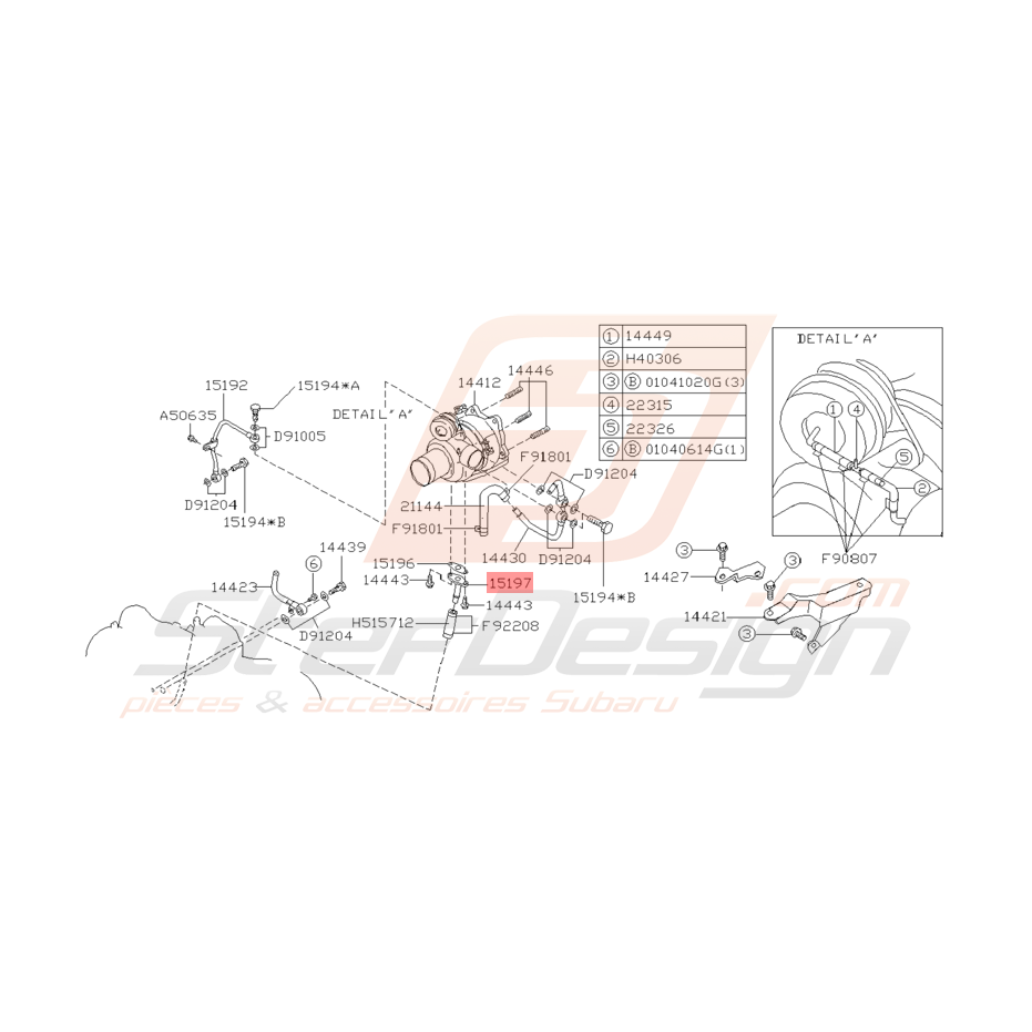 Sortie d'huile Turbo origine Subaru Impreza GT 1997 - 1998