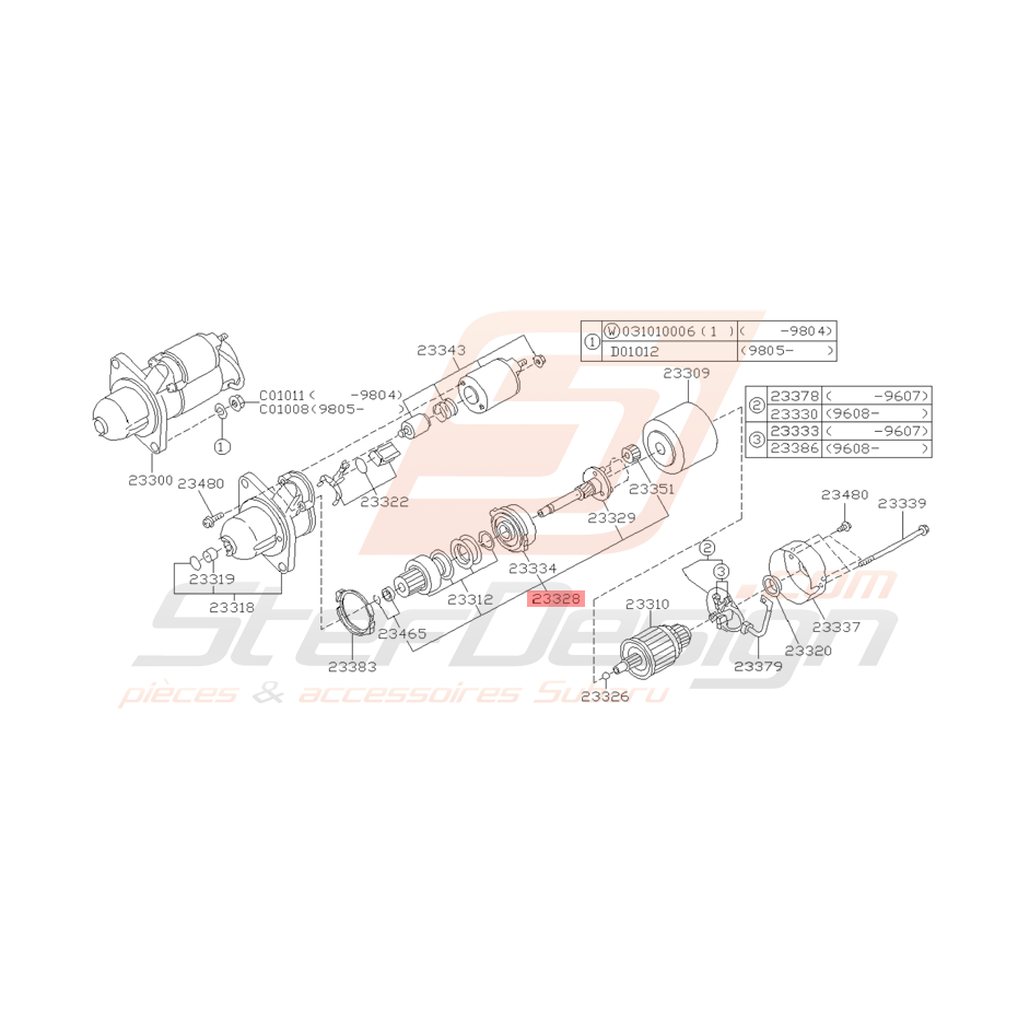 Ensemble Axe de Démarreur Origine Subaru Impreza GT 07/97 - 00