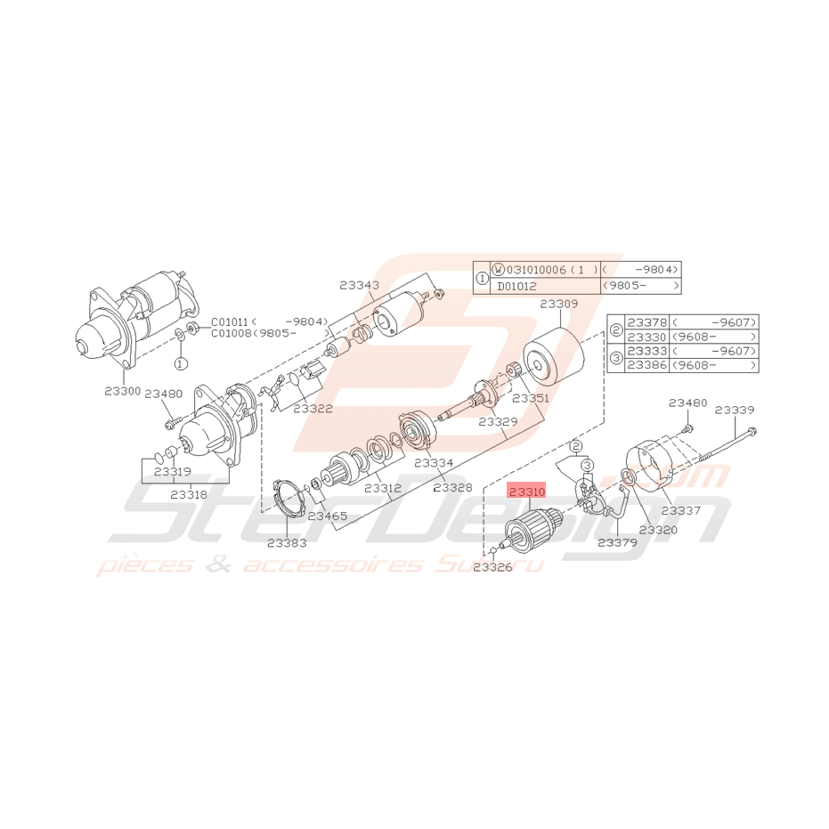 Ensemble d'induit de Démarreur Origine Subaru GT 07/1997 - 2000