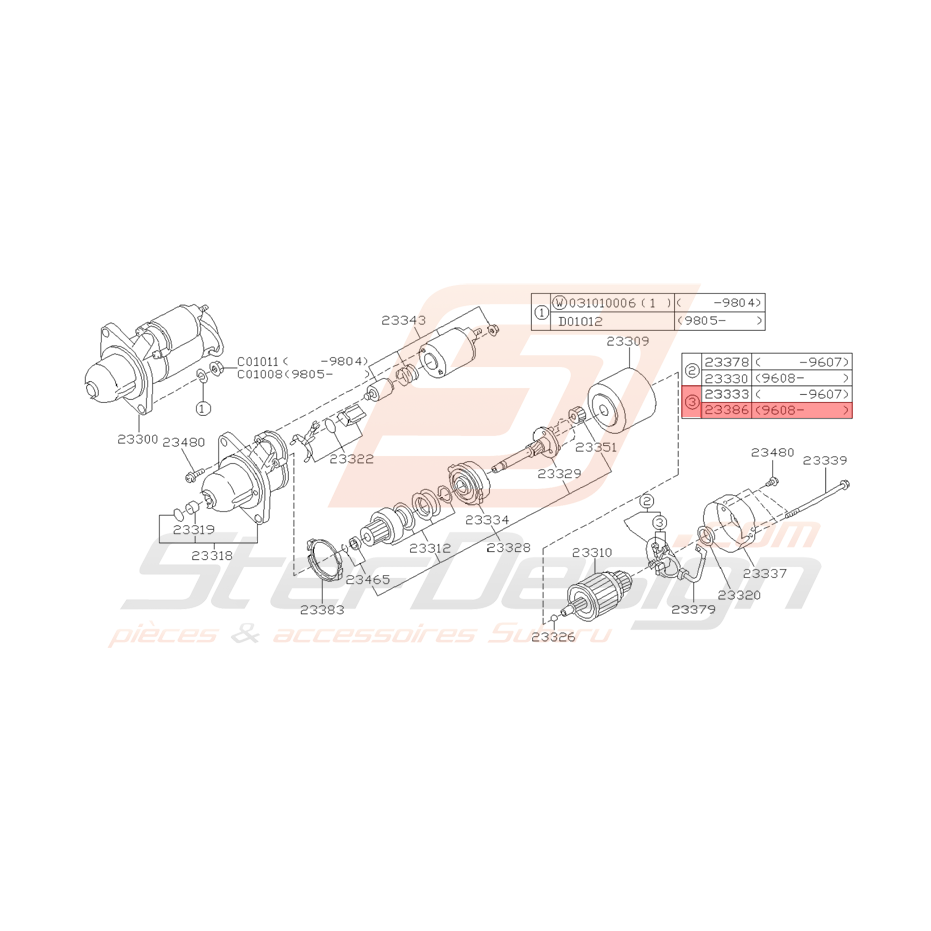 jeu de Balais de Démarreur Origine Subaru Impreza GT 08/96 - 00