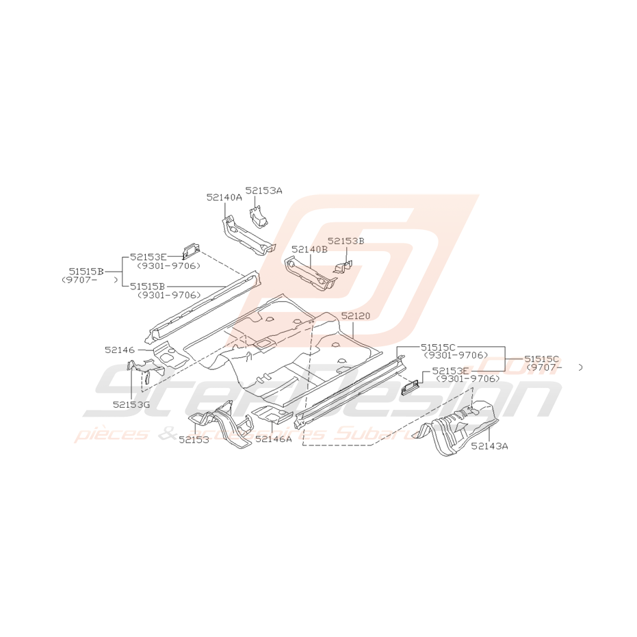 Schéma Plancher Avant Origine Subaru Impreza GT 1993 - 2000