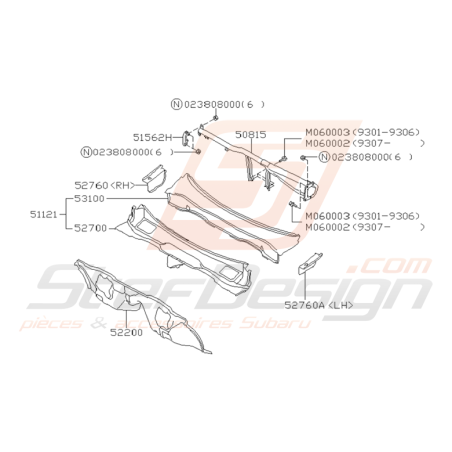 Schéma de Pédalier et Panneau Avant Origine Subaru GT 93 - 97