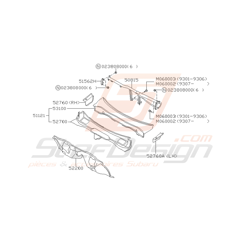 Schéma de Pédalier et Panneau Avant Origine Subaru GT 93 - 97 Schéma de Pédalier et Panneau Avant Origine Subaru GT 93 - 97