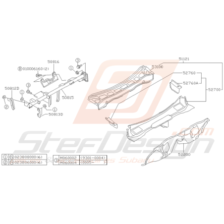 Schéma de Pédalier et Panneau Avant Origine Subaru GT 98 - 00