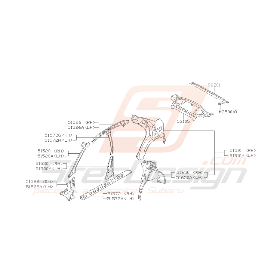 Schéma Côté Intérieure de Carrosserie Origine Subaru GT 93 - 00