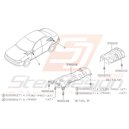 Schéma de caches d'échappement Origine Subaru GT 1993 - 2000