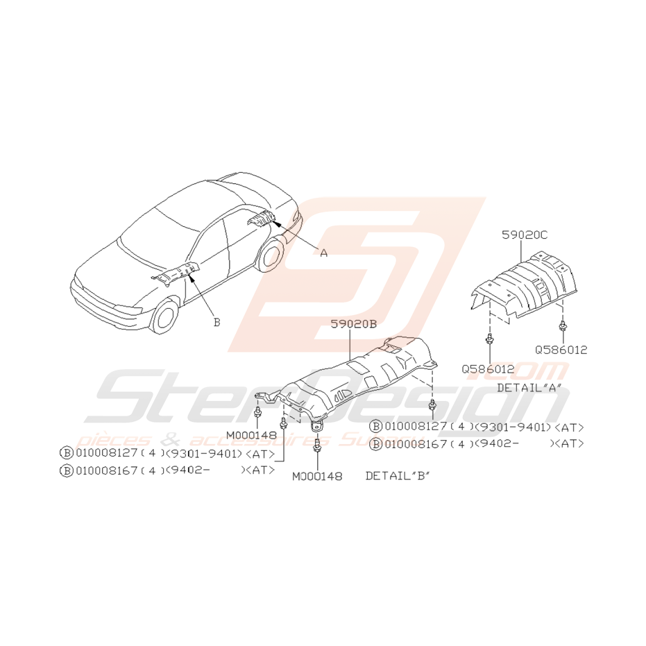 Schéma de caches d'échappement Origine Subaru GT 1993 - 2000 Schéma de caches d'échappement Origine Subaru GT 1993 - 2000