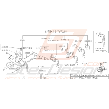 Schéma de Serrures et clés Origine Subaru Impreza GT 1998 - 2000
