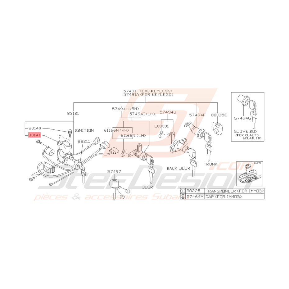 Cadre de Serrure Origine Subaru Impreza GT 1998 - 2000
