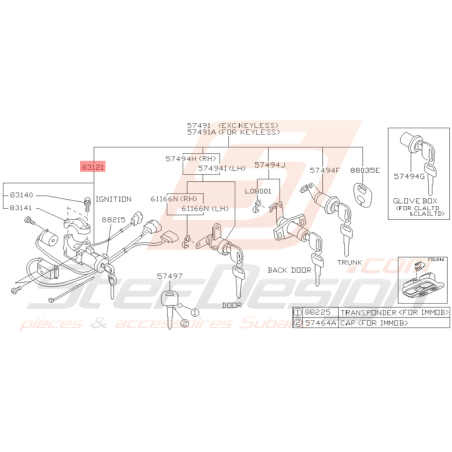 Antivol de Direction Origine Subaru Impreza GT 1998