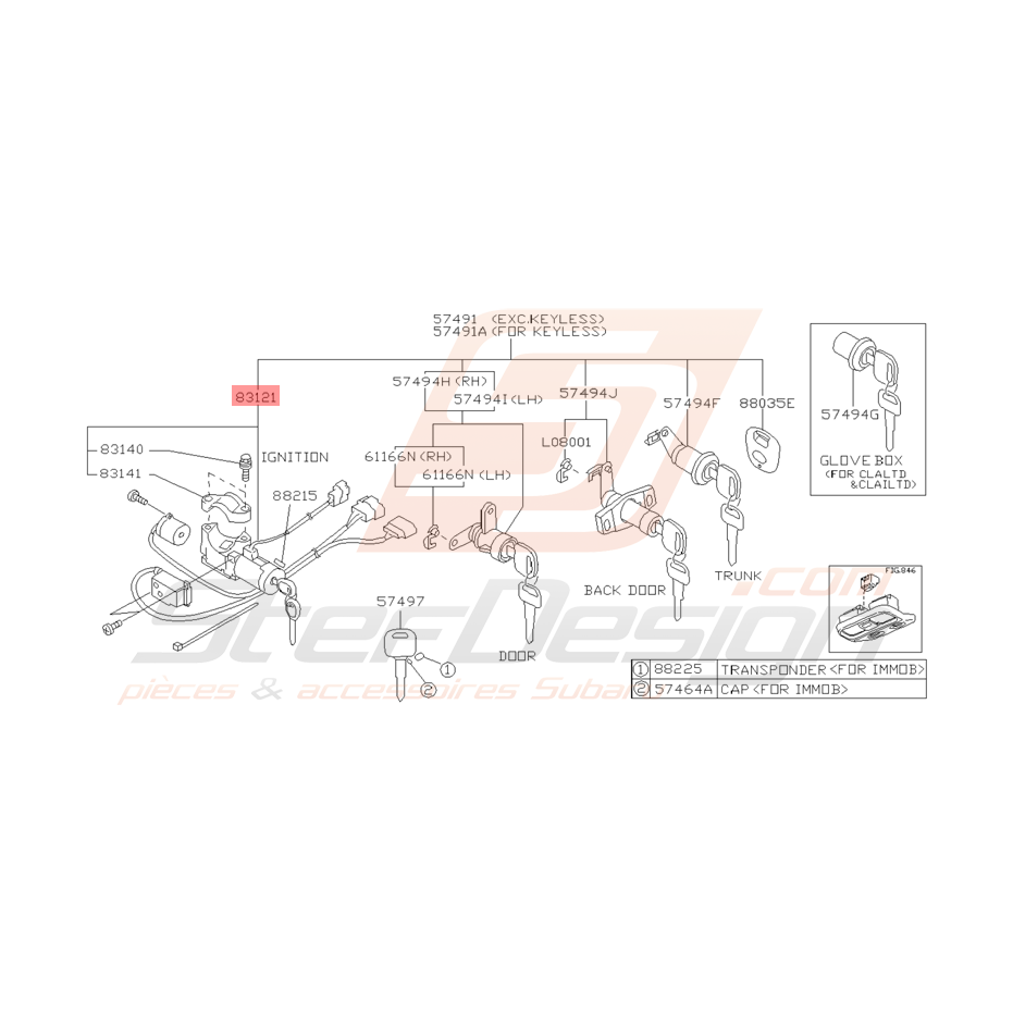 Antivol de Direction Origine Subaru Impreza GT 1998