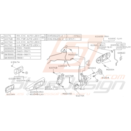Schéma Poignée et Fermeture Porte Avant Origine Subaru GT 93 - 00