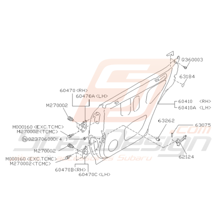 Schéma de Porte Arrière Origine Subaru Impreza GT 1993 - 2000