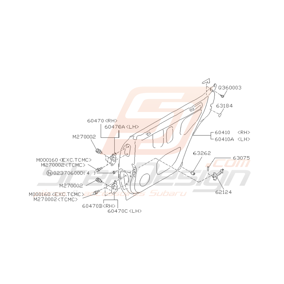 Schéma de Porte Arrière Origine Subaru Impreza GT 1993 - 2000