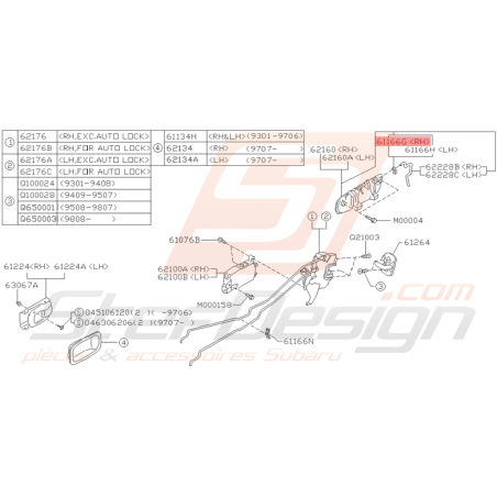 Fixation de Poignée Porte Arrière Droite Origine Subaru GT 93 - 96