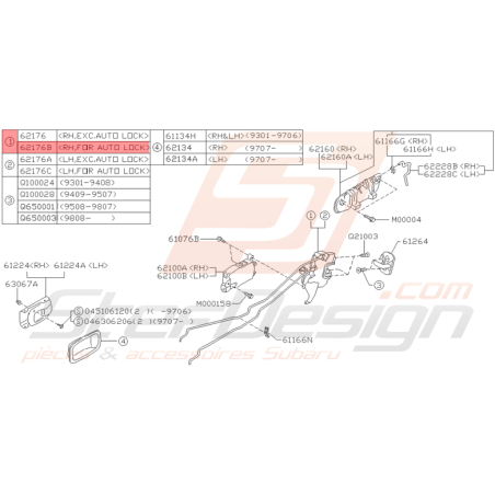 Serrure Porte Arrière Droite Origine Subaru GT 1993 - 2000