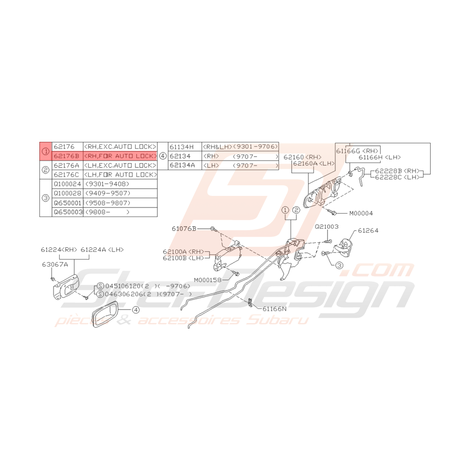 Serrure Porte Arrière Droite Origine Subaru GT 1993 - 2000