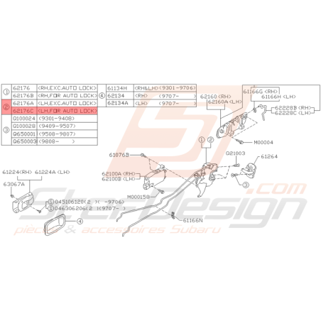 Serrure de Porte Arrière Gauche Origine Subaru GT 1993 - 2000