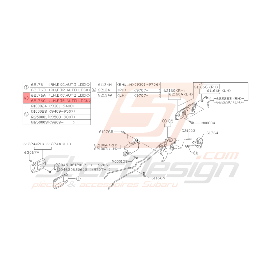 Serrure de Porte Arrière Gauche Origine Subaru GT 1993 - 2000