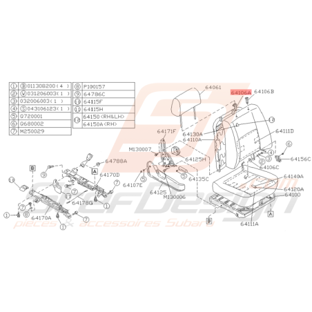 Silent Bloc de Siège Passager Origine Subaru GT 1995 - 1996